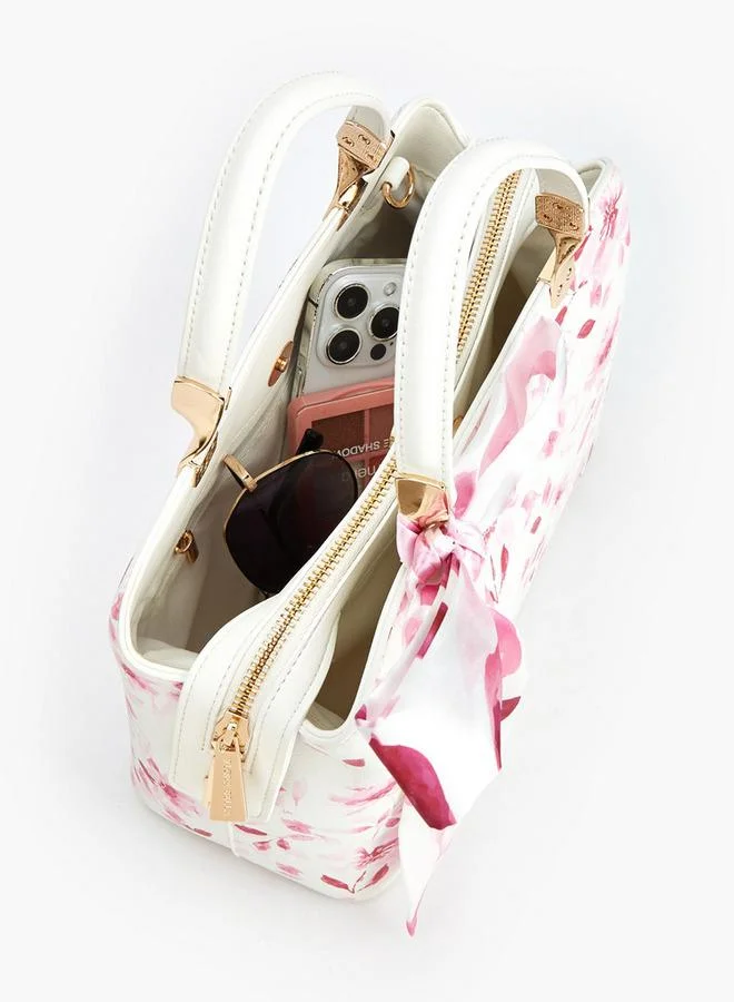 Flora Bella By Shoexpress PINK Floral Print Tote Bag With Bow Accent for Women | Best Price UAE